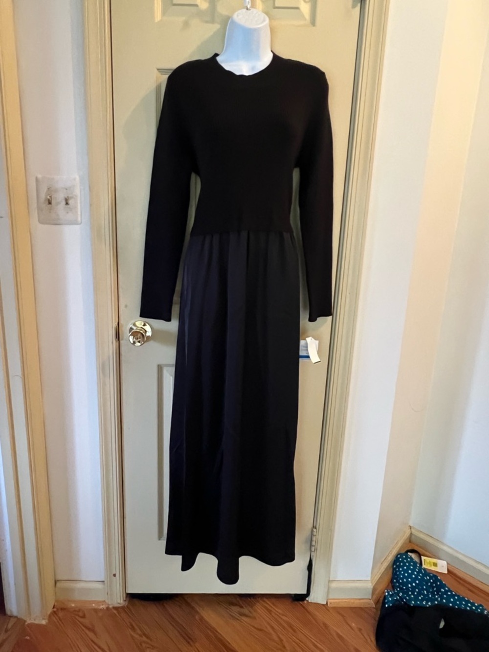 Black Long Sleeve Maxi Dress with Fitted Bodice